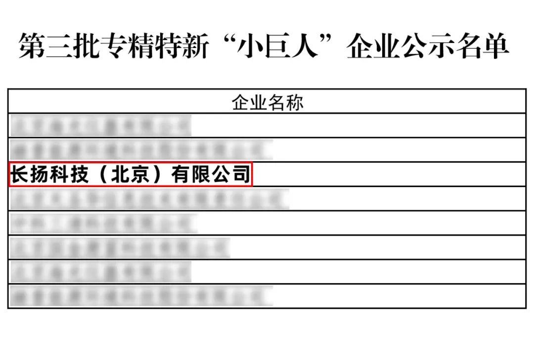长扬科技入选工业和信息化部第三批专精特新“小巨人”企业