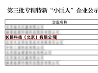 长扬科技入选工业和信息化部第三批专精特新“小巨人”企业