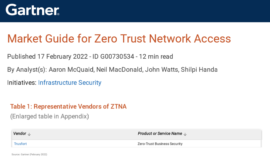 芯盾时代入选2022年Gartner全球零信任网络访问（ZTNA）市场指南